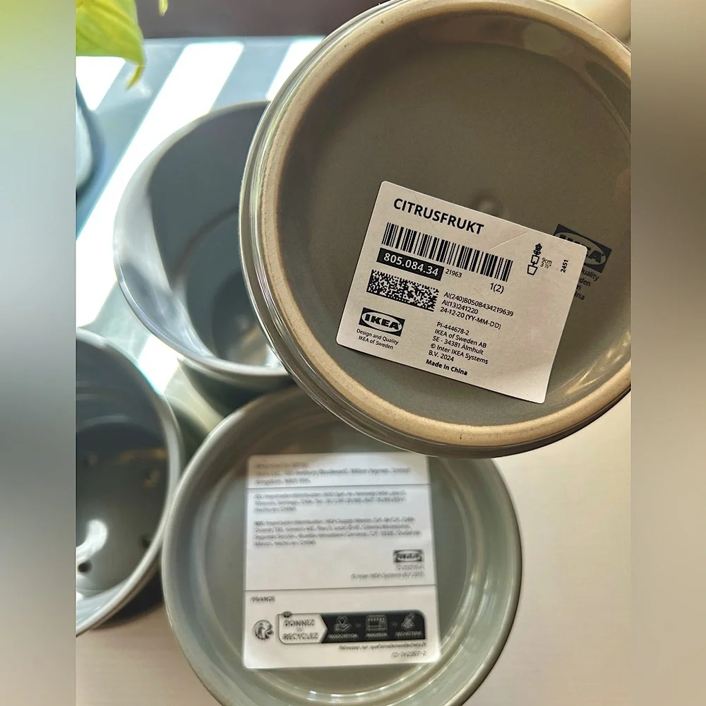 NWT IKEA Gray Plant Pots with saucer Set of 3 size 4.5” x 4” tall